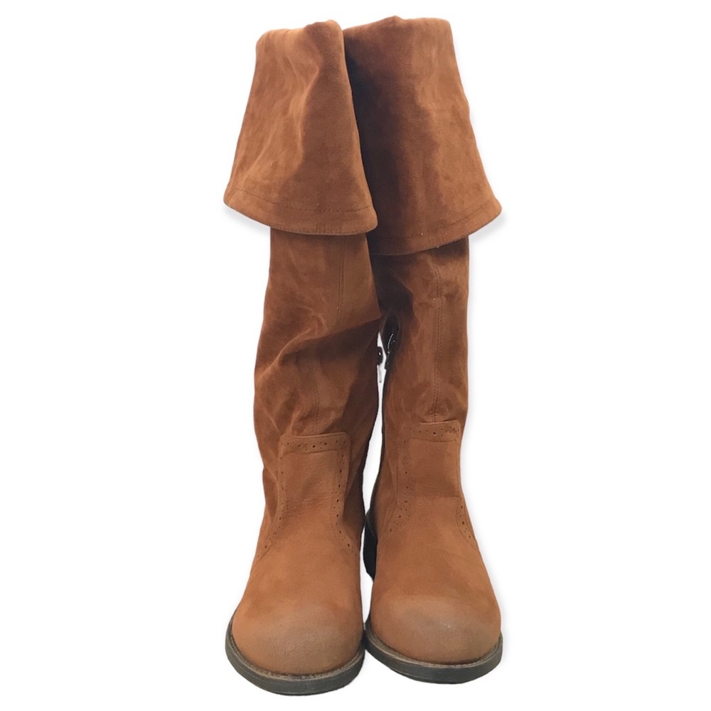 Qupid Rust Brown Vegan Suede Knee High Flat Bottom Boots Size 6 NIB - Picture 14 of 14